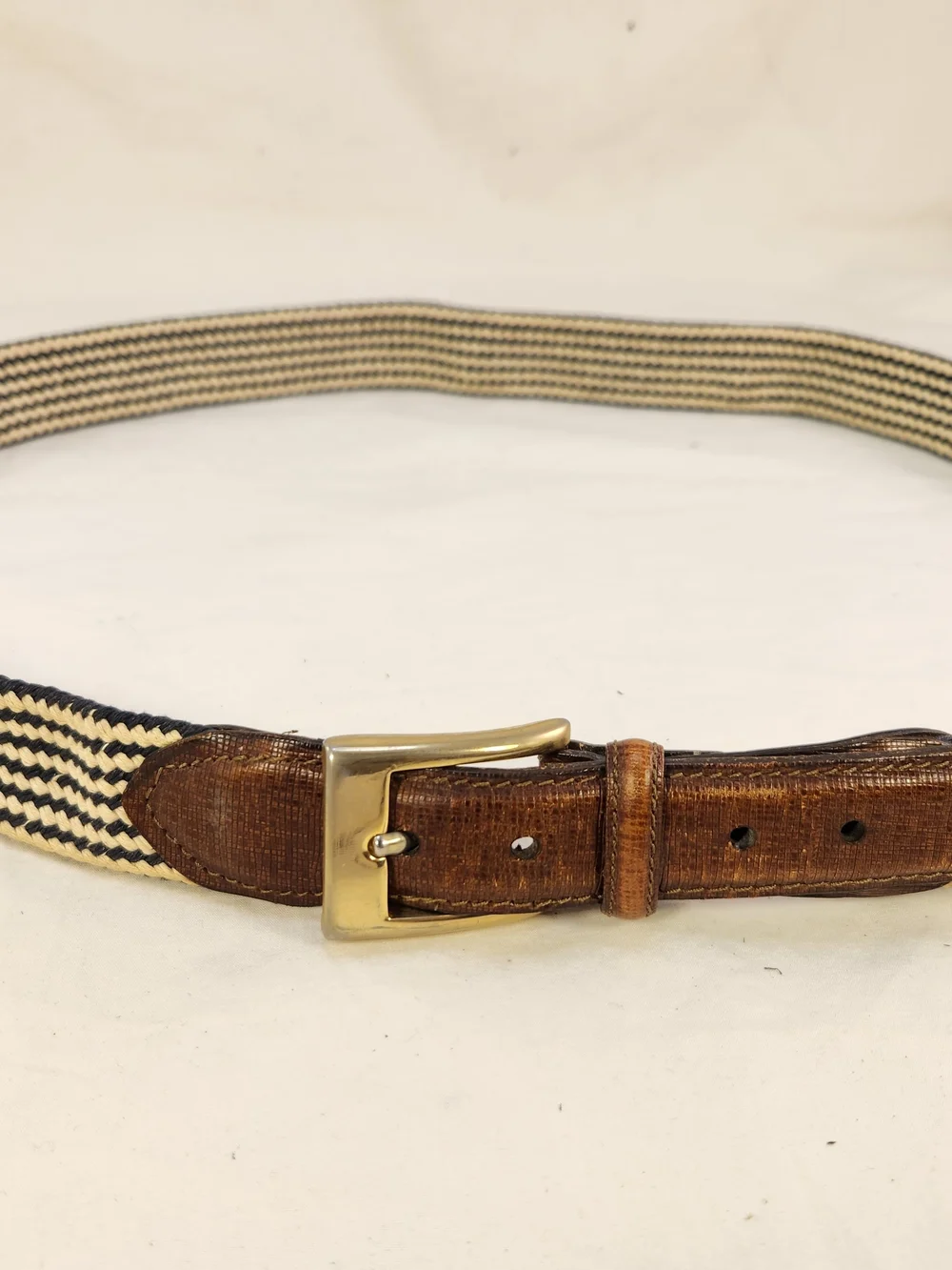 MARTIN DINGMAN  LIZARD FABRICS BROWN OFF WHITE BELT BUCKLE MEN SIZE 105/42